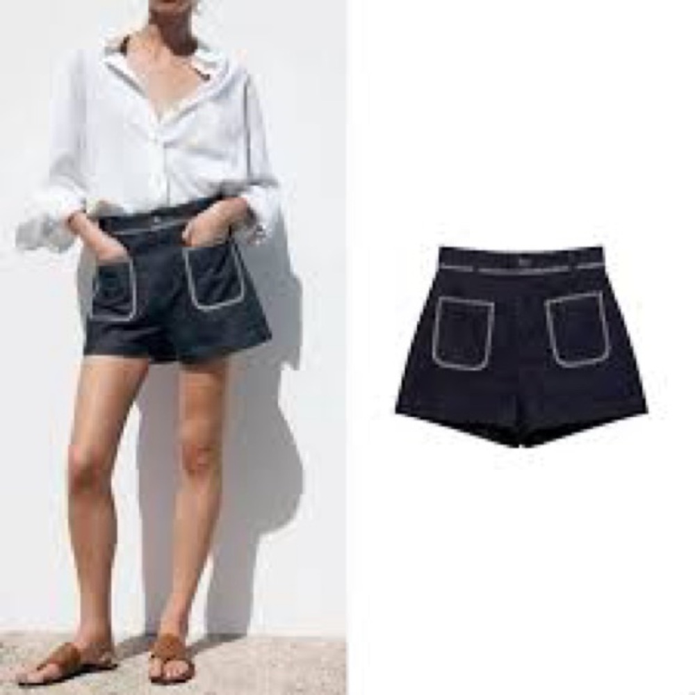 Zara Dark Jean Shorts with Light Trim